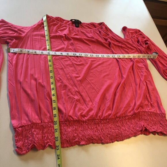 INC International Concepts Cold Shoulder Top Coral Pink Size 0X Smocked - Picture 6 of 8